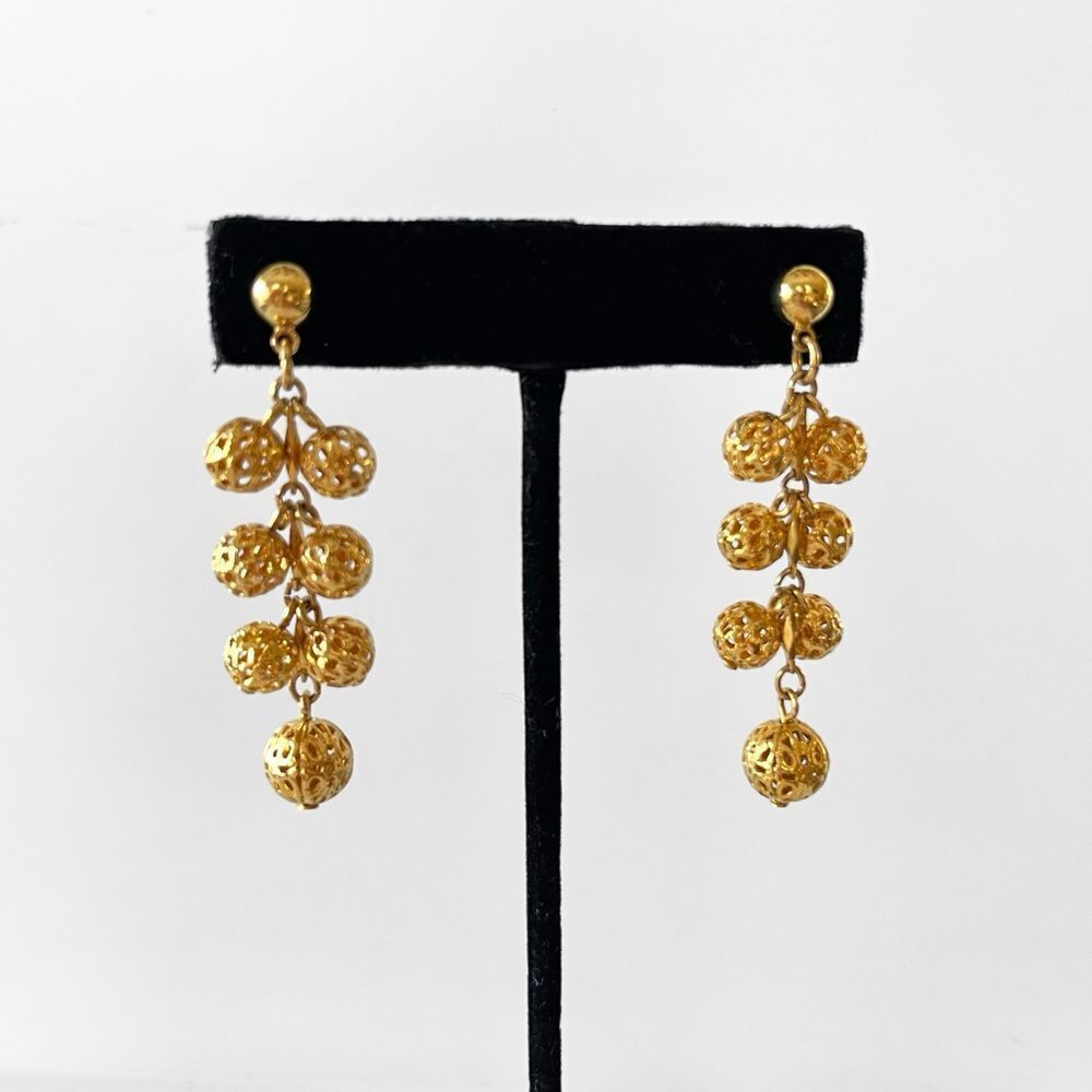 Avon Gold Filigree Bead Cluster Drop Earrings